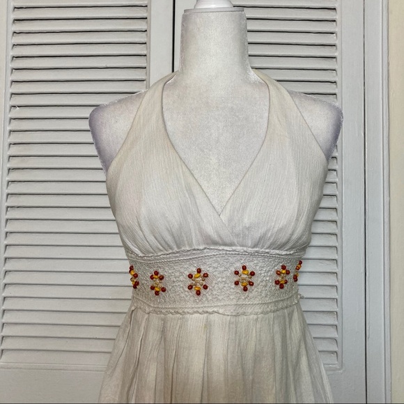 Vintage Xoxo White Linen Empire Waist Halter Dress - Picture 2 of 4
